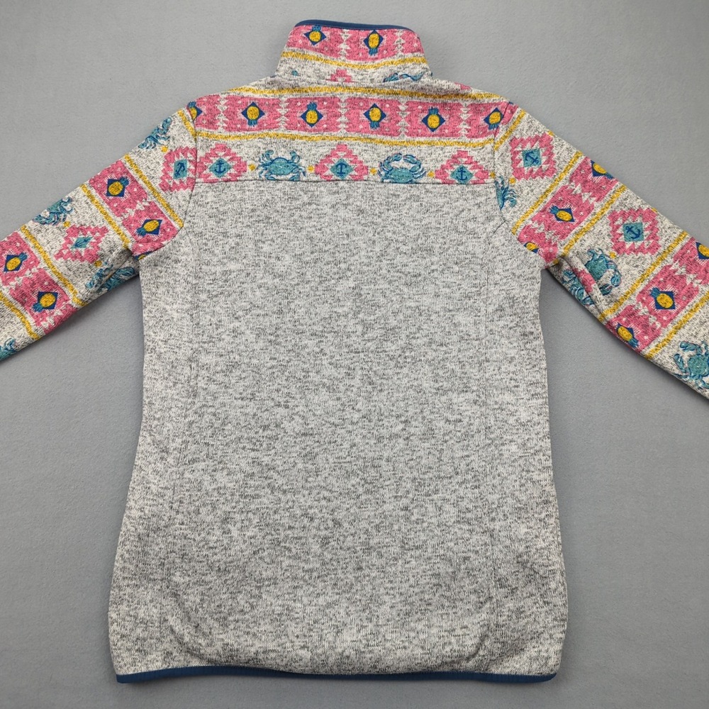 Simply Southern Pullover Womens Small Gray Pink Blue Crab Print Aztec Preppy - Picture 11 of 12